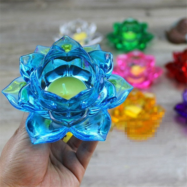 Stained Glass Lotus Tealight Candle Holder - Various Colors