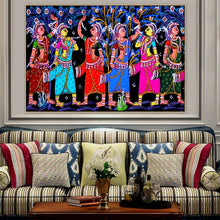 Load image into Gallery viewer, Madhubani Mithila Gopi Leela Dancing Indian God Religion and Spirituality Handmade Canvas Painting Poster Print POP Wall Art