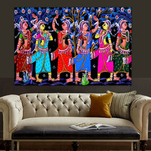 Load image into Gallery viewer, Madhubani Mithila Gopi Leela Dancing Indian God Religion and Spirituality Handmade Canvas Painting Poster Print POP Wall Art