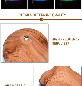 saengQ Electric Humidifier Essential Aroma Oil Diffuser Ultrasonic Wood Grain Air Humidifier USB Mini Mist Maker LED Light For