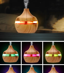 saengQ Electric Humidifier Essential Aroma Oil Diffuser Ultrasonic Wood Grain Air Humidifier USB Mini Mist Maker LED Light For