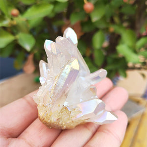 70grams natural white angel aura crystal cluster electroplating Titanium coating quartz cluster stone Healing