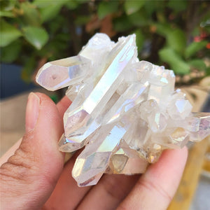 70grams natural white angel aura crystal cluster electroplating Titanium coating quartz cluster stone Healing