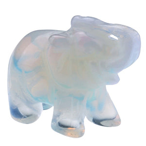 Sunligoo Opal Opalite Tiger eye Elephant Natural stone carved 1.5inch Figurine Healing Crystal Reiki Feng Shui Home Table Decor