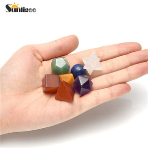 Choice of: Chakra, Amethyst or White Crystal Natural Stone Platonic Solids - 7 Pieces/Set