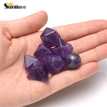 Load image into Gallery viewer, Choice of: Chakra, Amethyst or White Crystal Natural Stone Platonic Solids - 7 Pieces/Set