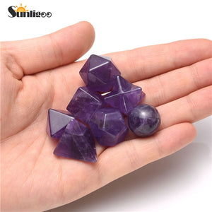 Choice of: Chakra, Amethyst or White Crystal Natural Stone Platonic Solids - 7 Pieces/Set