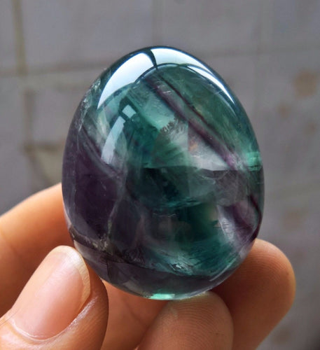 45mm Natural Polished Green Purple Fluorite Quartz Crystal Egg