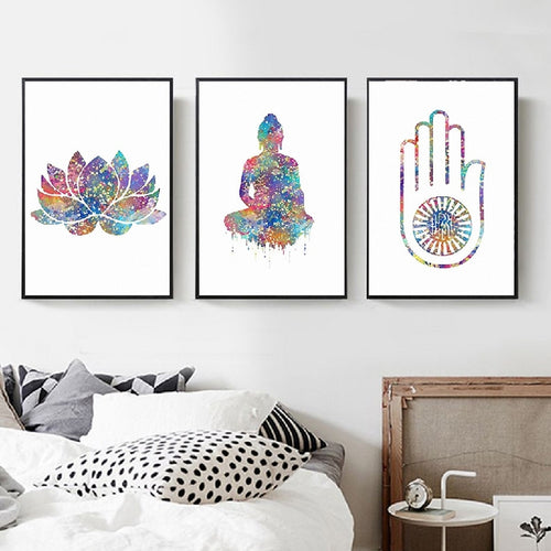 Watercolor Buddha Hand Lotus Pictures Spiritual Canvas Paintings Wall Art Pictures Poster and Print Living Room Home Decoration