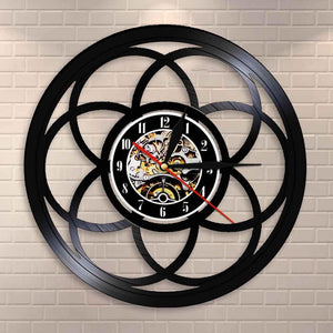 Vinyl Record Flower of Life Geometric Modern Design Wall Clock