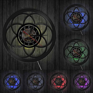 Vinyl Record Flower of Life Geometric Modern Design Wall Clock