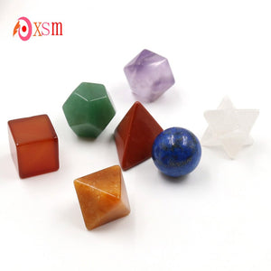 Natural Carved Stone 7 Pcs Chakra Sacred Geometry Platonic Solids