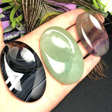 Load image into Gallery viewer, Choice of: Obsidian, Dongling Jade or Flourite Natural Crystal &quot;Worry&quot; Stone