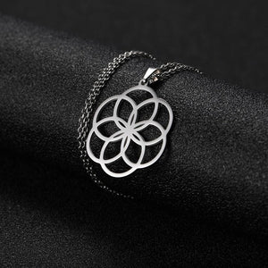 Lemegeton Flower of Life Mandala Runes Necklace Buddhist Jewelry Sacred Geometry Women Accessories Stainless Steel Necklace