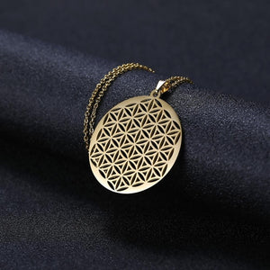 Lemegeton Flower of Life Mandala Runes Necklace Buddhist Jewelry Sacred Geometry Women Accessories Stainless Steel Necklace