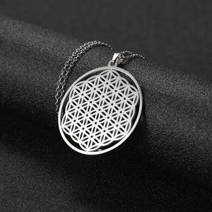 Lemegeton Flower of Life Mandala Runes Necklace Buddhist Jewelry Sacred Geometry Women Accessories Stainless Steel Necklace