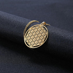 Lemegeton Flower of Life Mandala Runes Necklace Buddhist Jewelry Sacred Geometry Women Accessories Stainless Steel Necklace