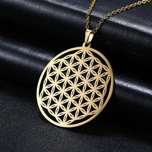 Lemegeton Flower of Life Mandala Runes Necklace Buddhist Jewelry Sacred Geometry Women Accessories Stainless Steel Necklace