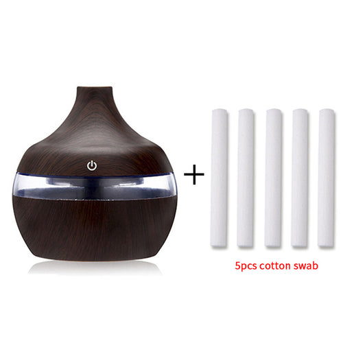 saengQ Electric Humidifier Essential Aroma Oil Diffuser Ultrasonic Wood Grain Air Humidifier USB Mini Mist Maker LED Light For