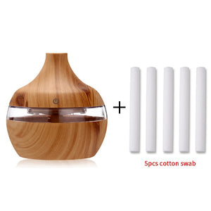 saengQ Electric Humidifier Essential Aroma Oil Diffuser Ultrasonic Wood Grain Air Humidifier USB Mini Mist Maker LED Light For