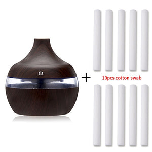 saengQ Electric Humidifier Essential Aroma Oil Diffuser Ultrasonic Wood Grain Air Humidifier USB Mini Mist Maker LED Light For