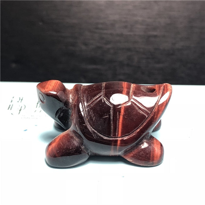 Natural Red Tiger Eye or Blue Sands Crystal Carved Turtle - approx 1.5 inch