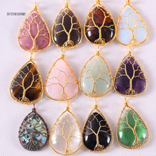 Load image into Gallery viewer, Tree of Life Wire Wrap Copper Natural Water Drop Pendant 1Pc