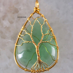 Tree of Life Wire Wrap Copper Natural Water Drop Pendant 1Pc