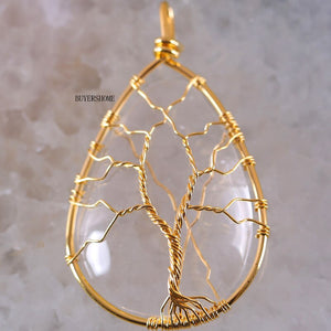 Tree of Life Wire Wrap Copper Natural Water Drop Pendant 1Pc