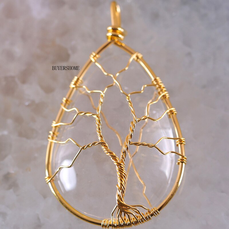 Tree of Life Wire Wrap Copper Natural Water Drop Pendant 1Pc