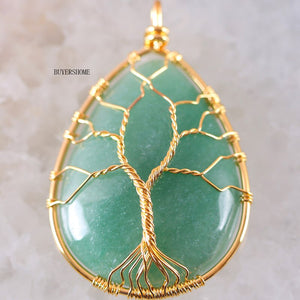 Tree of Life Wire Wrap Copper Natural Water Drop Pendant 1Pc