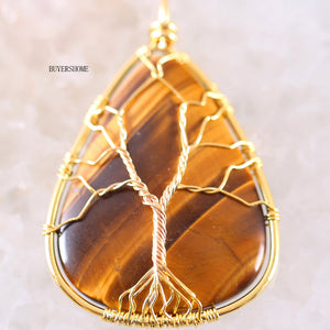 Tree of Life Wire Wrap Copper Natural Water Drop Pendant 1Pc