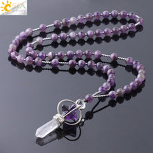 Load image into Gallery viewer, CSJA Natural Stone Long Necklace Women Reiki Merkaba Pendant Crystal Necklaces Purple Pink White Tiger Eye Bohemian Jewelry F782