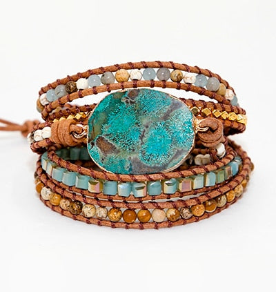 Unique Mixed Natural Stones 5 Strands Wrap Handmade Bracelet