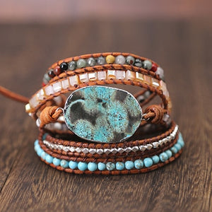 Unique Mixed Natural Stones 5 Strands Wrap Handmade Bracelet