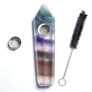 Natural Fluorite Stone Polished Crystal Pipe - Hexagonal Prism Spiritual Meditation Purification Crystal Pipe