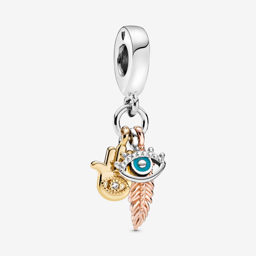 2020 Real 925 Sterling Silver Hamsa All-seeing Eye & Feather Spirituality Dangle Charm Fit pandora bracelet Charm Diy jewelry