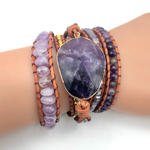 Natural Stones Crystal Quartz Charm 5 Strands Wrap Bracelet