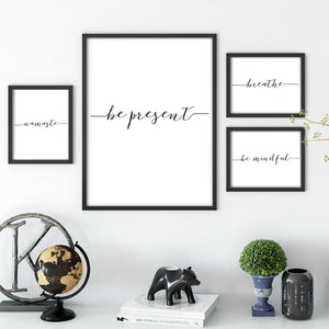 Yoga Spiritual Canvas Painting Art Poster Wall Decor , Be Present / Namaste / Breathe Calligraphy Yoga Wall Art Prints