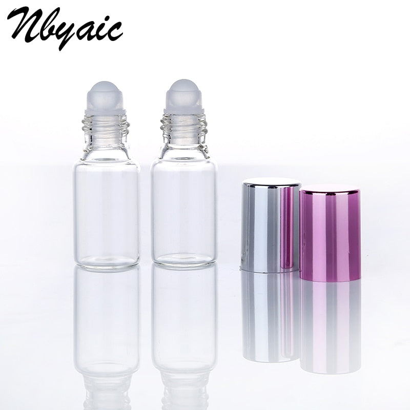 6pcs Clear Glass Essential Oil Roller Bottles with Glass Roller Balls Aromatherapy Perfumes Lip Balms Roll On Bottles 5ml 10ml