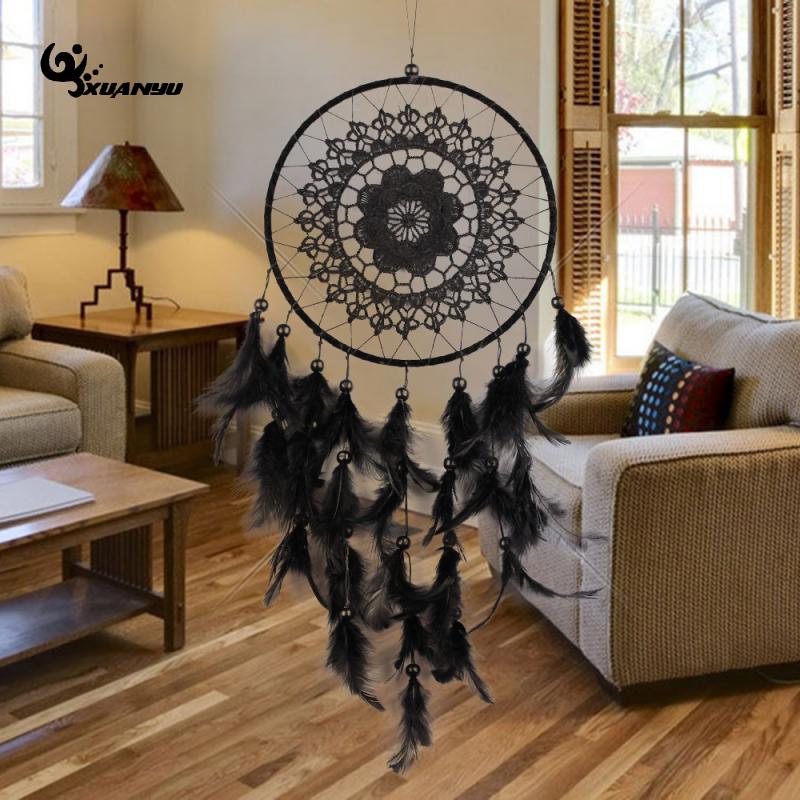 Large Natural Feather Black Lace Dream Catcher