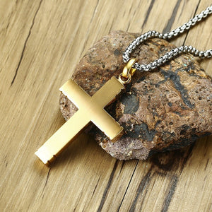 Men's Two Tone Baptism Cross Necklace Stainless Steel White Yellow Crucifix 24 inch