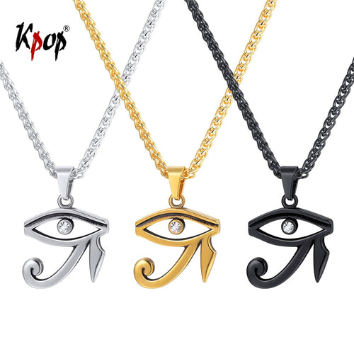 Ra Eye/Kpop Eye of Horus Necklace Egyptian Spiritual Jewelry Stainless Steel Gold/Black Color