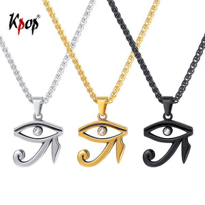 Ra Eye/Kpop Eye of Horus Necklace Egyptian Spiritual Jewelry Stainless Steel Gold/Black Color