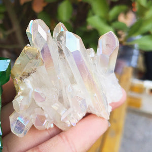 70grams natural white angel aura crystal cluster electroplating Titanium coating quartz cluster stone Healing