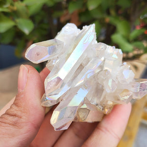 70grams natural white angel aura crystal cluster electroplating Titanium coating quartz cluster stone Healing