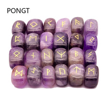 Load image into Gallery viewer, 25pcs Natural stone carving Viking Runes Amulet Set Reiki Runic alphabets Healing Crystals quartz Divination Stones jewelry