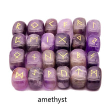 Load image into Gallery viewer, 25pcs Natural stone carving Viking Runes Amulet Set Reiki Runic alphabets Healing Crystals quartz Divination Stones jewelry