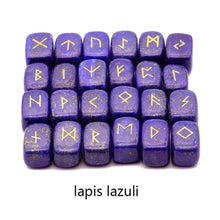 Load image into Gallery viewer, 25pcs Natural stone carving Viking Runes Amulet Set Reiki Runic alphabets Healing Crystals quartz Divination Stones jewelry