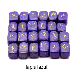 25pcs Natural stone carving Viking Runes Amulet Set Reiki Runic alphabets Healing Crystals quartz Divination Stones jewelry